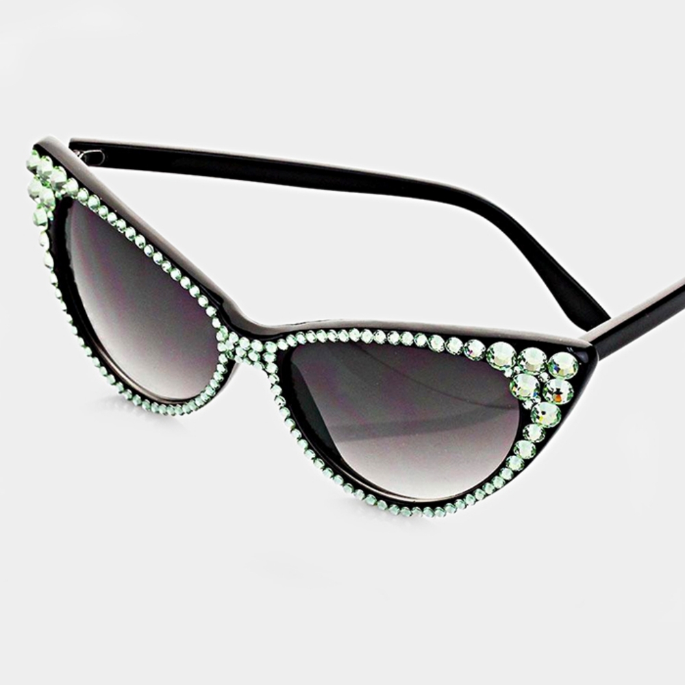 Chrysolite Black Cat Eye Rhinestone Sun Glasses Shades Bling Style